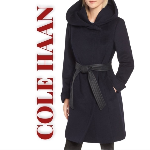 COLE HAAN WOOL BELTED SHAWL HIGH COLLAR WRAP COAT BLACK FORMAL OLD MONEY, 12 - Picture 15 of 15